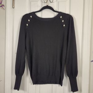 MADISON + HUDSON Black Pearl Button Shoulder Knit Sweater Size Small